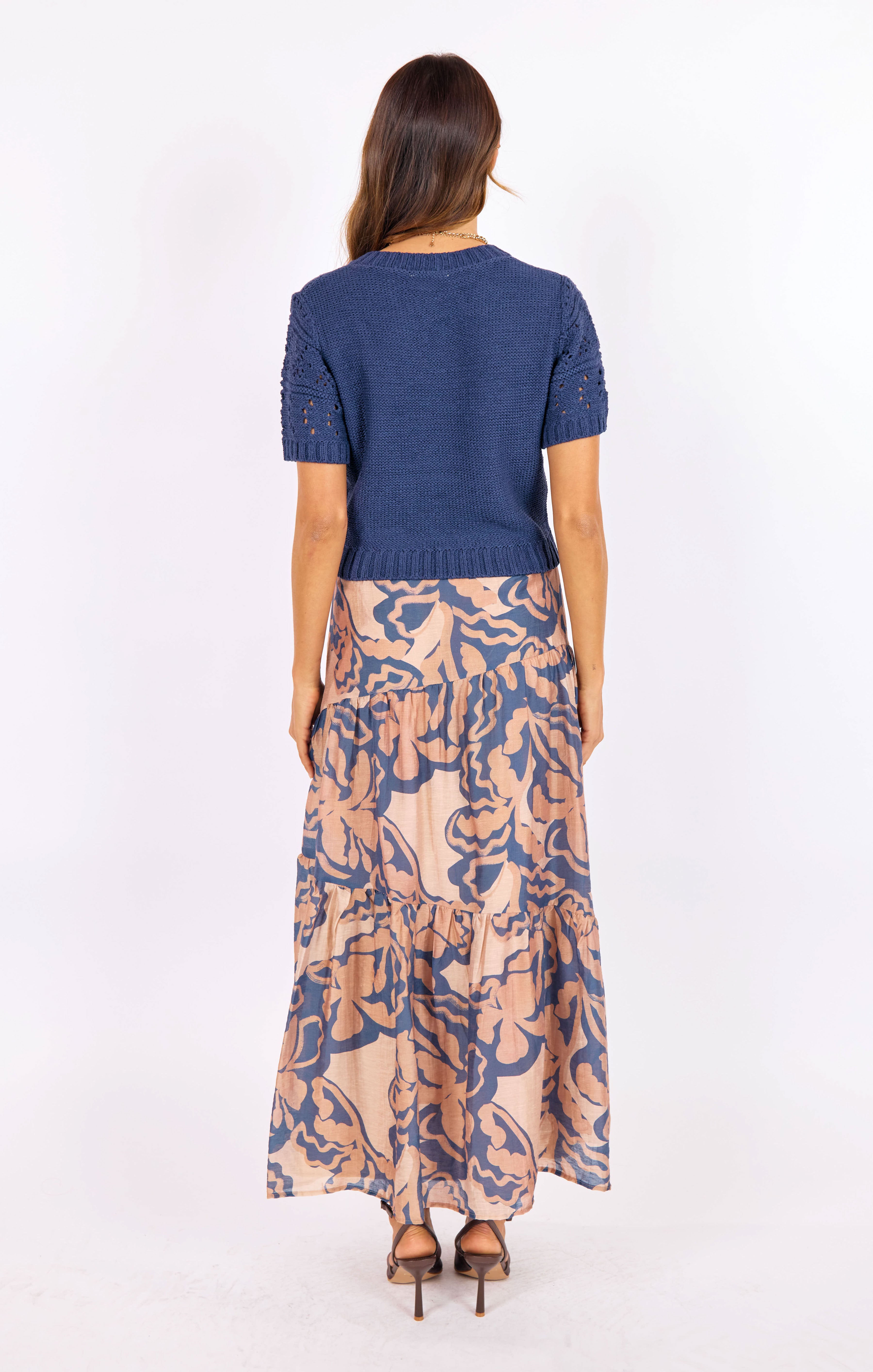 Janice Short Sleeve Sweater in Navy - back view