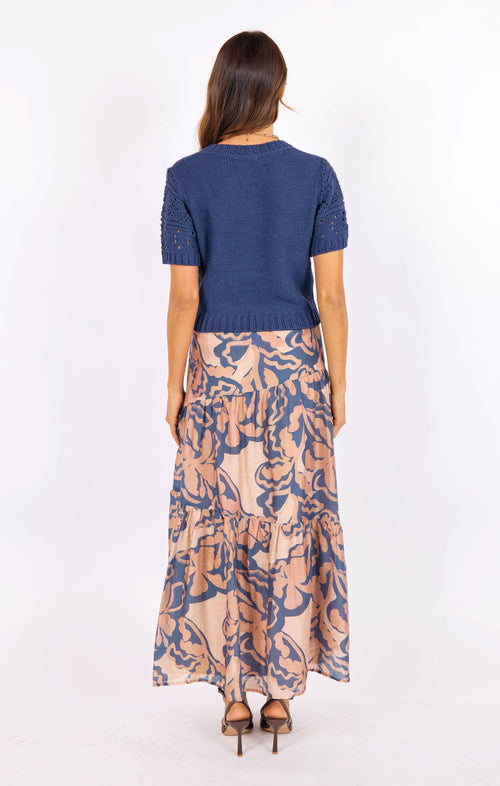 Janice Short Sleeve Sweater in Navy - back view