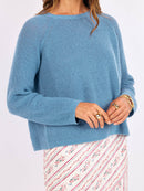 Fountain Open Back Sweater in Dusty Blue - detail view