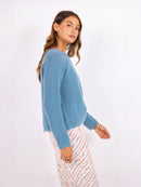Fountain Open Back Sweater in Dusty Blue - mood image