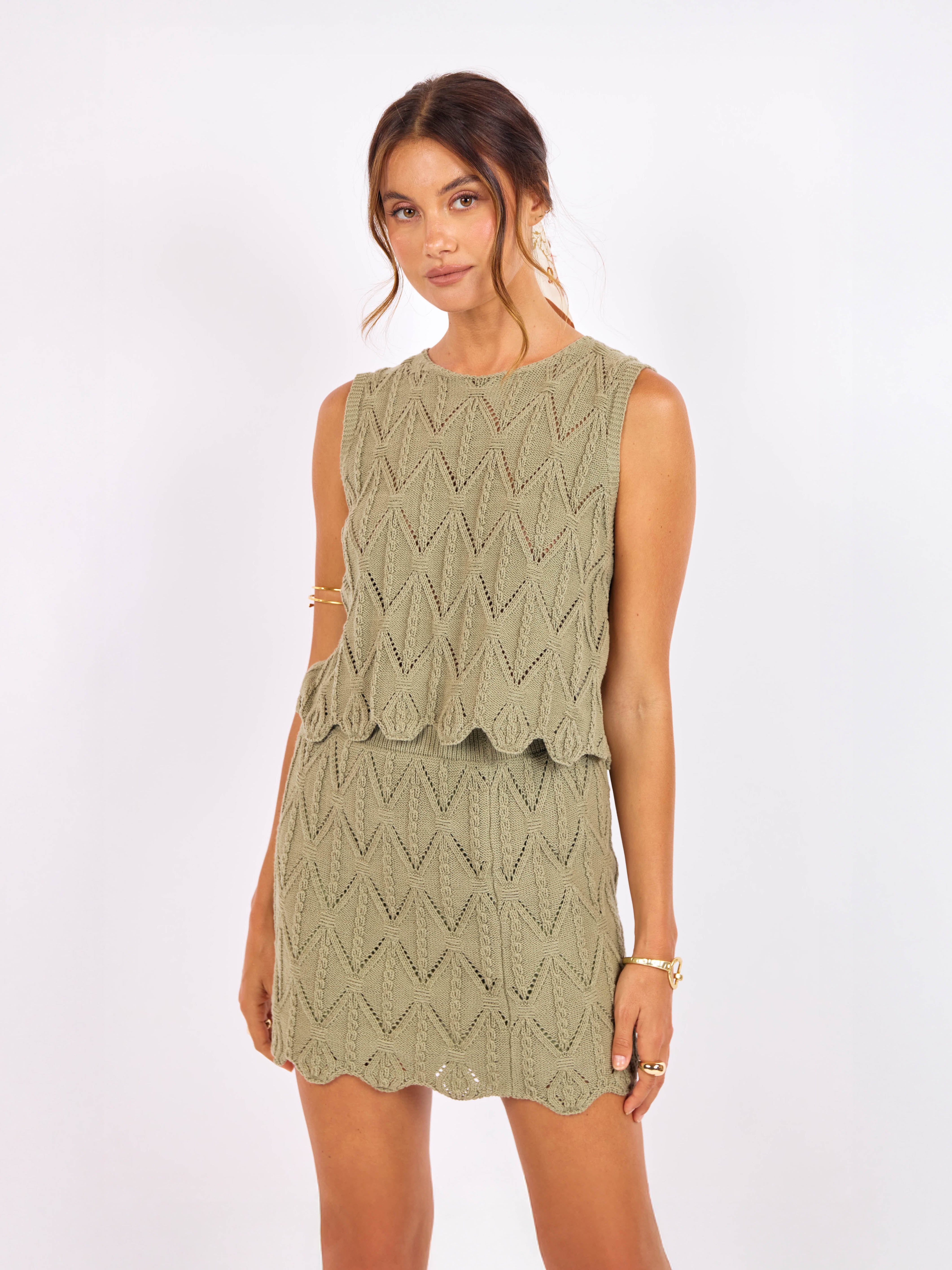 Succulent Sweater Tank in Sage - front crop view