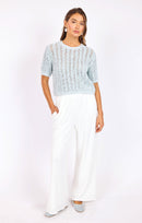 Peruse Short Sleeve Sweater in Light Blue - front view