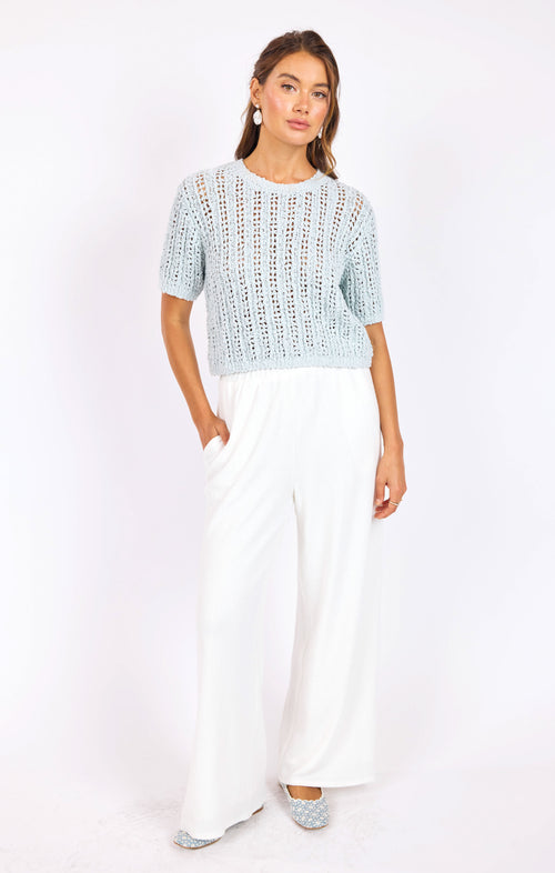 Peruse Short Sleeve Sweater in Light Blue - front view