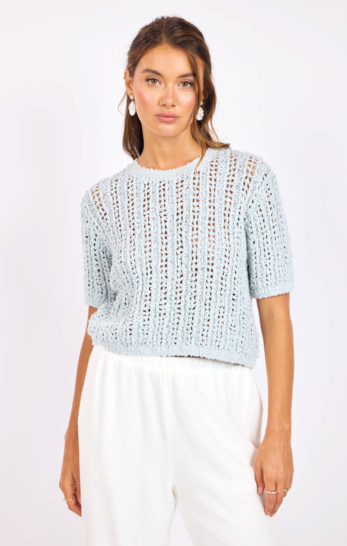 Peruse Short Sleeve Sweater in Light Blue - front crop view