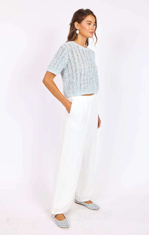 Peruse Short Sleeve Sweater in Light Blue - mood image