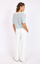 Peruse Short Sleeve Sweater in Light Blue - back view