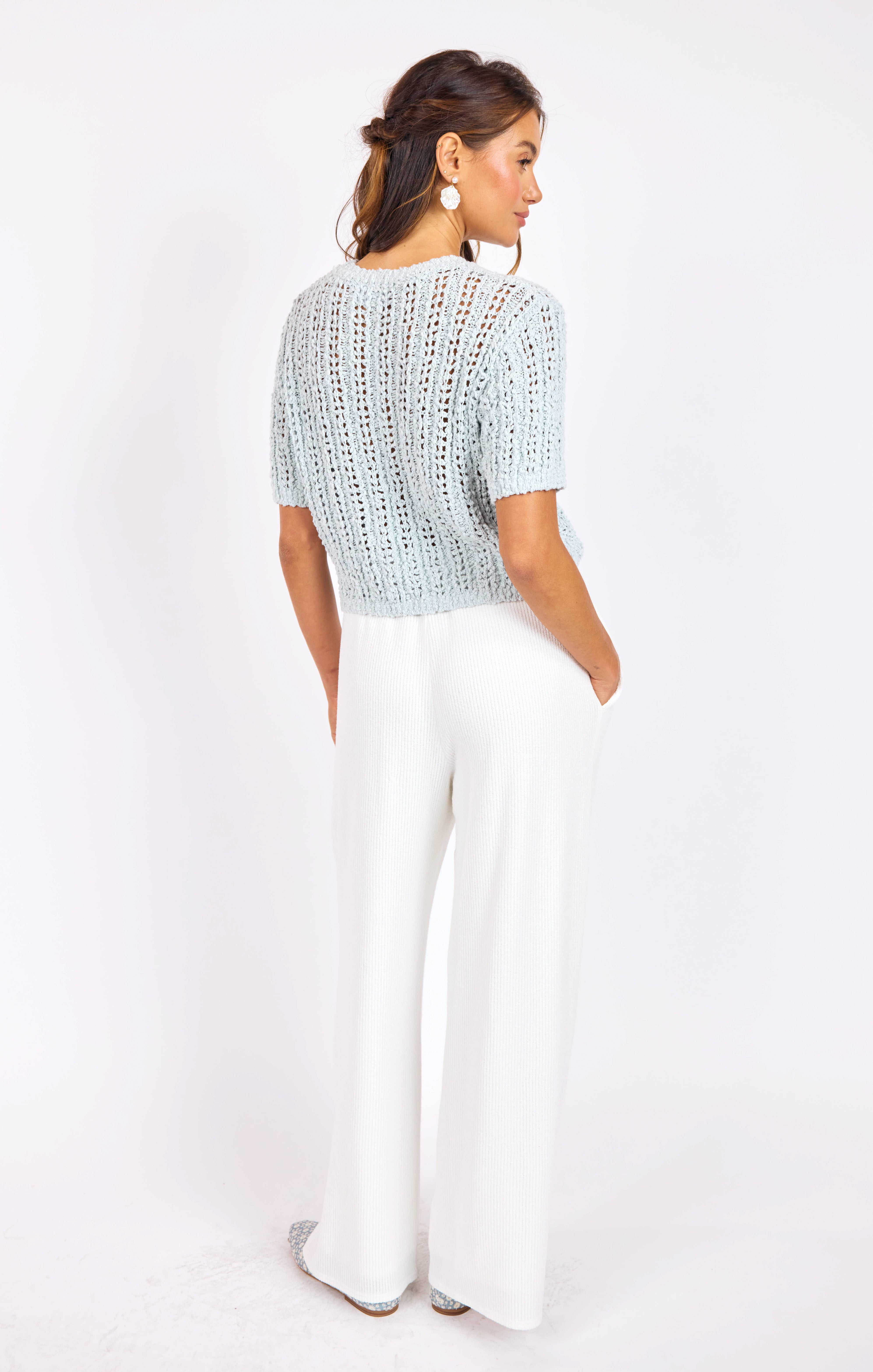 Peruse Short Sleeve Sweater in Light Blue - back view