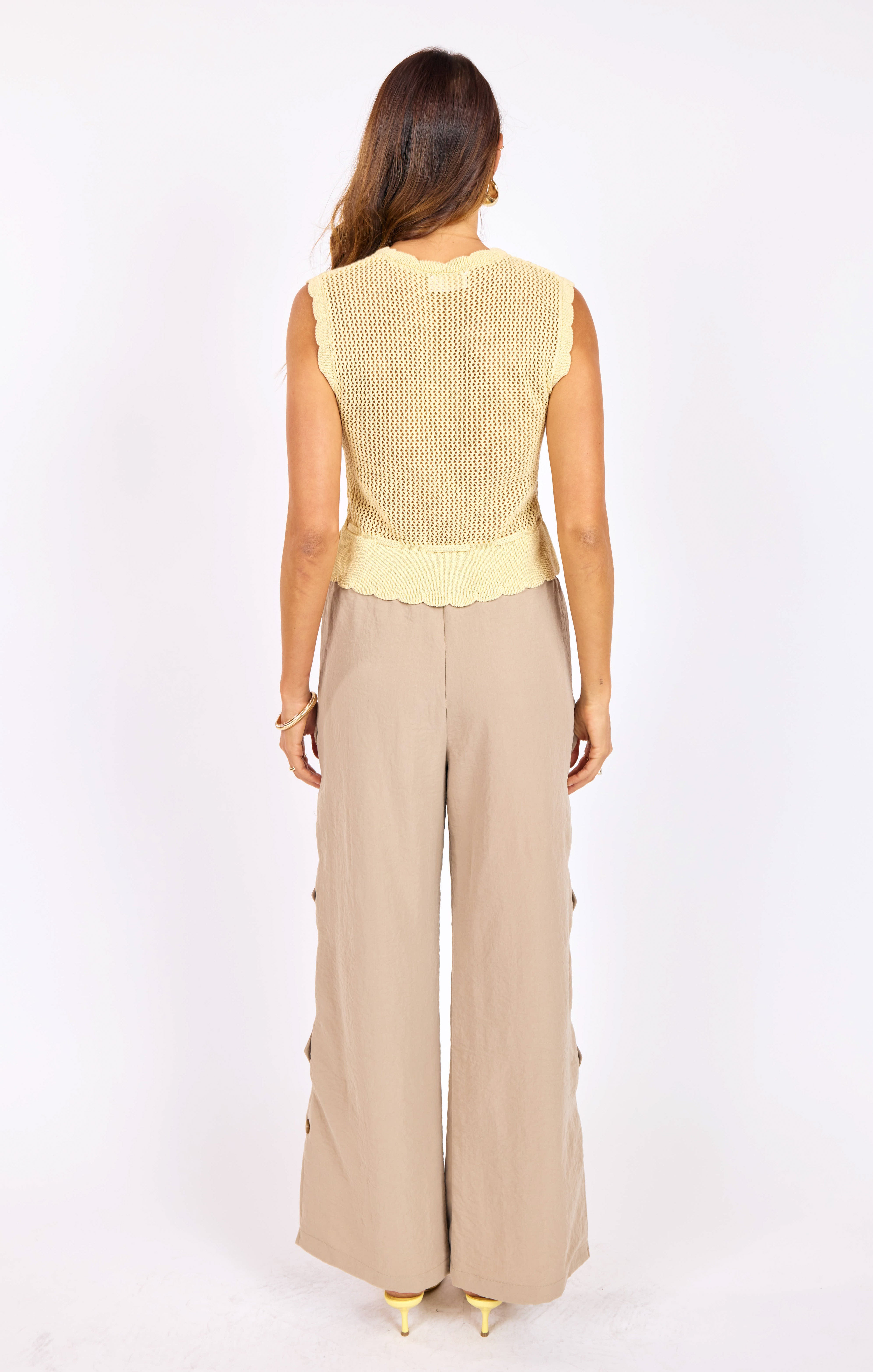 Dawn Sweater Tank in Pale Yellow - back view