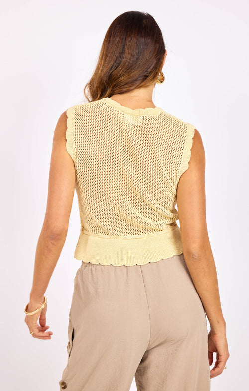Dawn Sweater Tank in Pale Yellow - back crop view