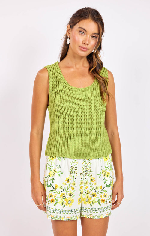 Sundays Sweater Tank in Citron - front crop view