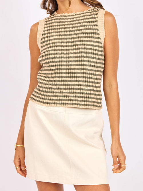 Mona Stripe Sweater Tank in Sage Multi - detail view