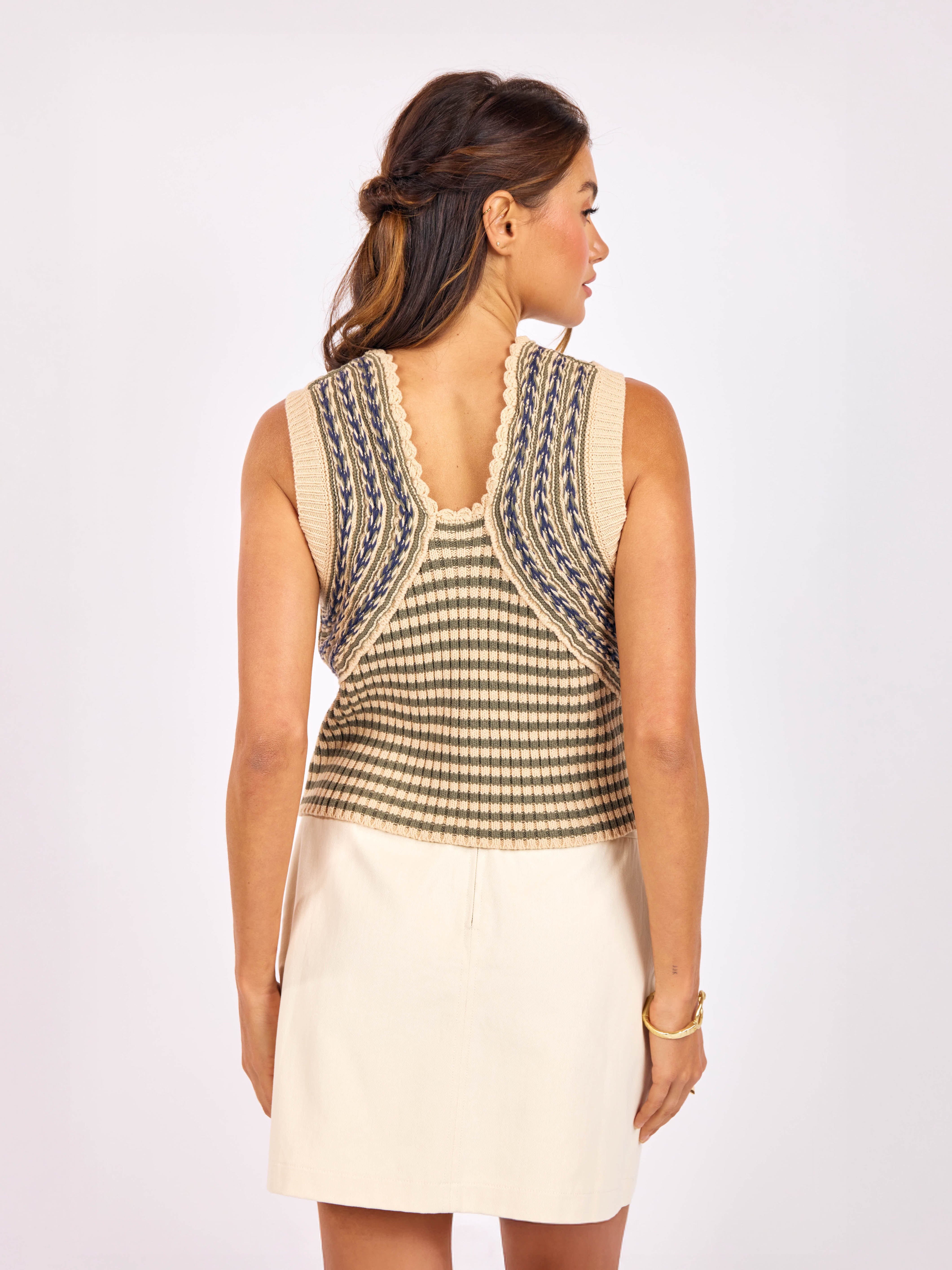 Mona Stripe Sweater Tank in Sage Multi - back crop view