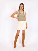 Mona Stripe Sweater Tank in Sage Multi - reversible front view