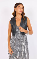 Vroom Vroom Vegan Leather Vest in Black - front crop view