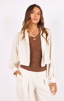Hustle Cropped Jacket in Ivory - front crop view