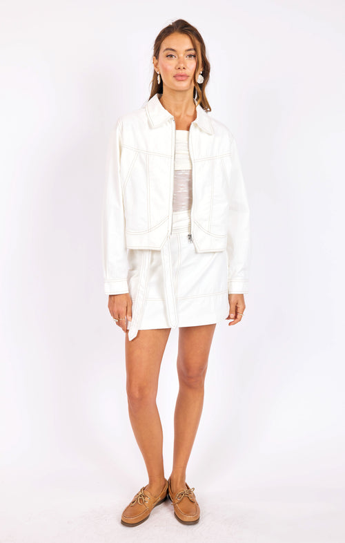 Skywatch Contrast Stitch Jacket in White Beige - front view