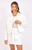 Skywatch Contrast Stitch Jacket in White Beige - front crop view