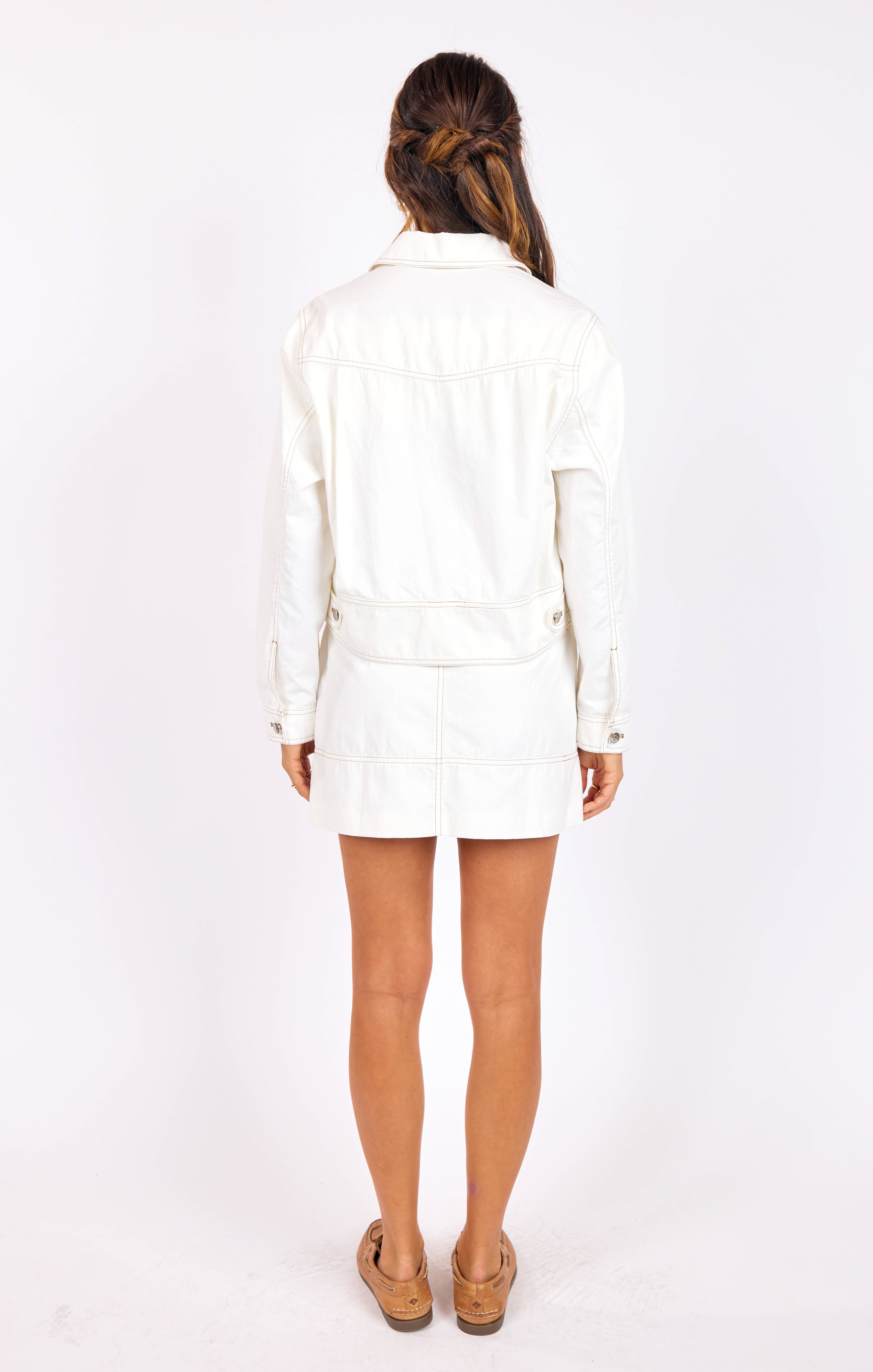 Skywatch Contrast Stitch Jacket in White Beige - back view