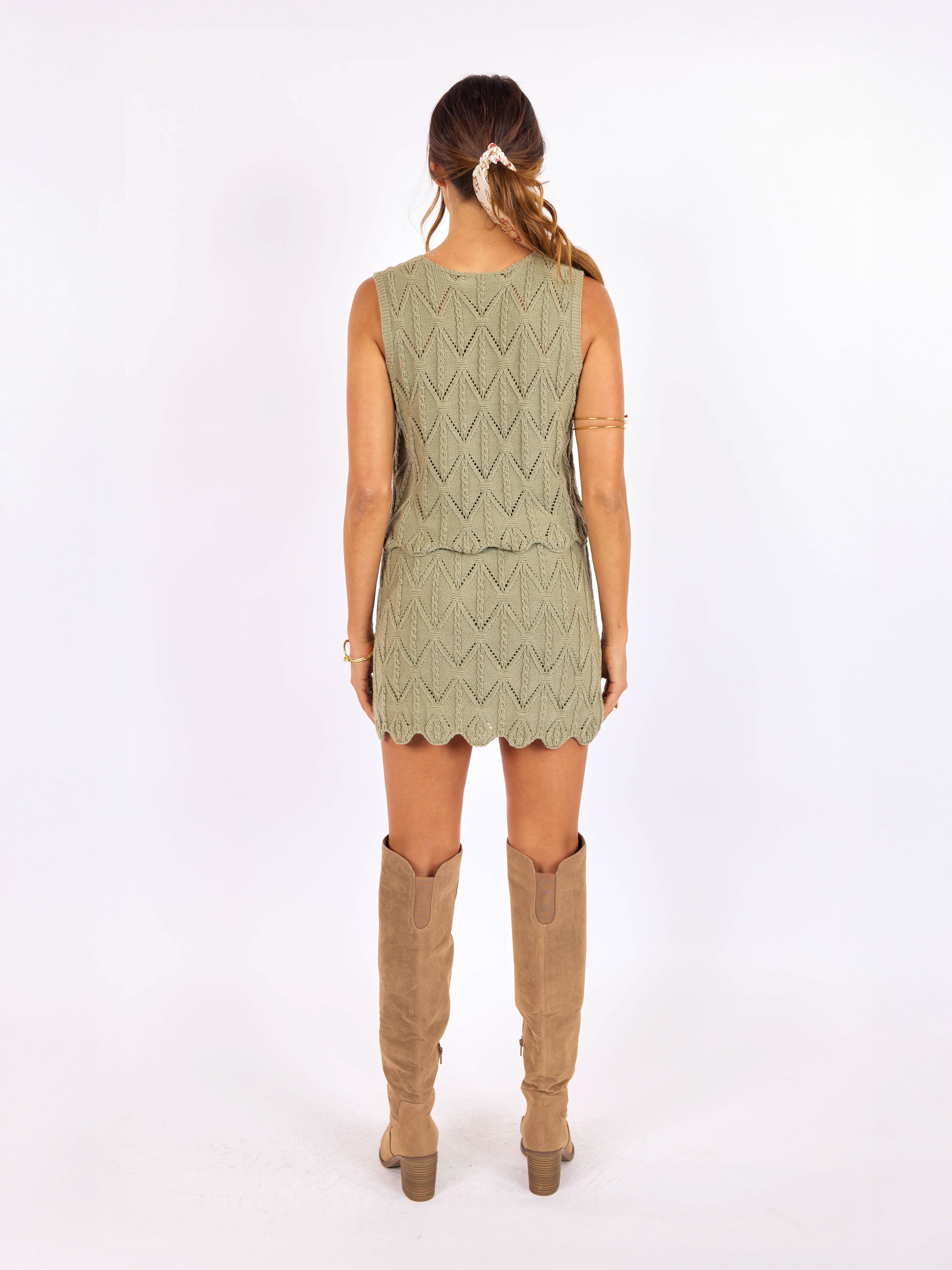 Succulent Sweater Mini Skirt in Sage - back view
