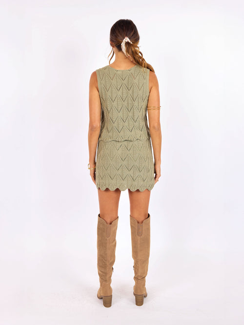 Succulent Sweater Mini Skirt in Sage - back view