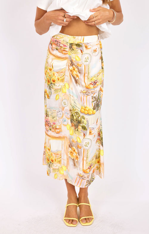 Limoncello Midi Skirt in Sunflower Multi - front crop view
