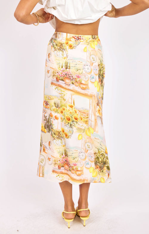 Limoncello Midi Skirt in Sunflower Multi - back crop view