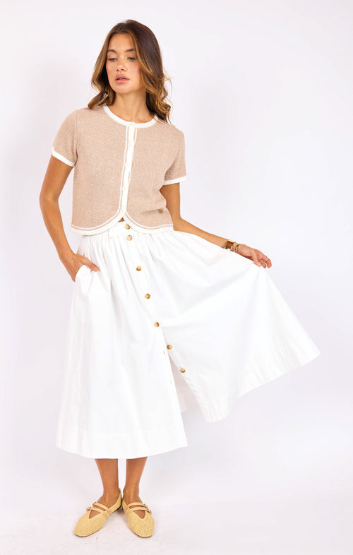 Lily Pond Midi Skirt in White - front view