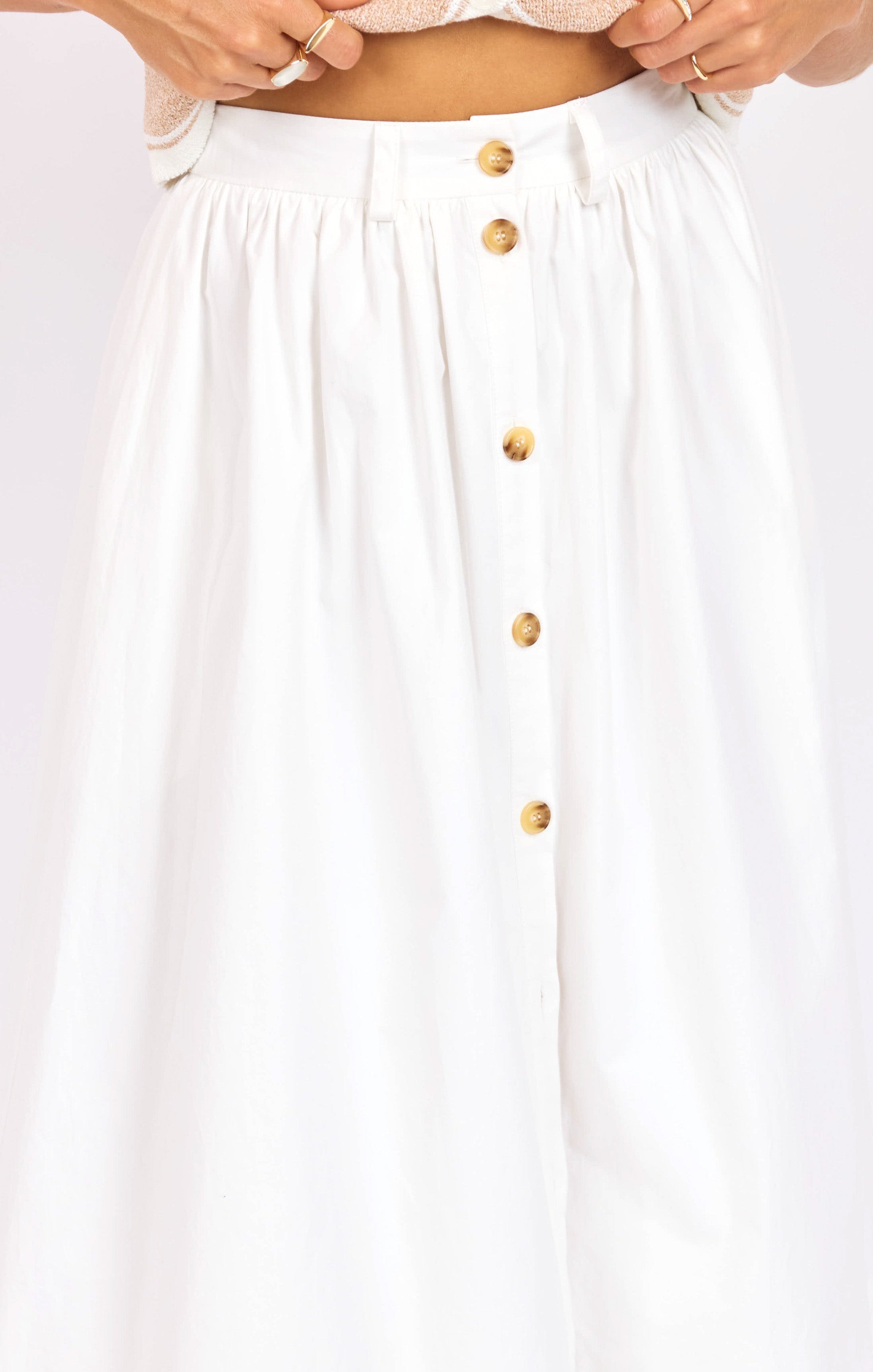 Lily Pond Midi Skirt in White - detail view
