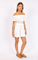 Skywatch Contrast Stitch Skirt in White Beige - mood image