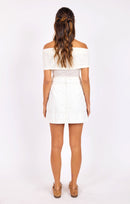 Skywatch Contrast Stitch Skirt in White Beige - back view