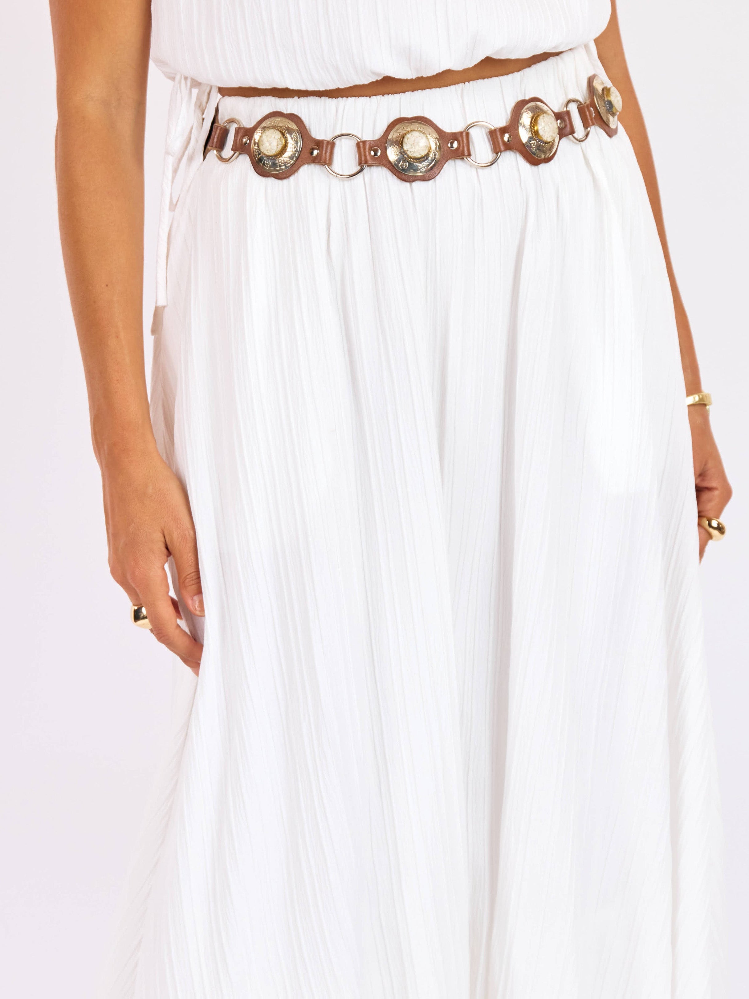 Deja Vu Bubble Maxi Skirt in White - detail view