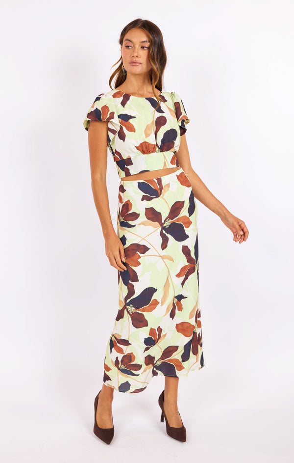 Day In The City Maxi Skirt in Lime-Multi - front view