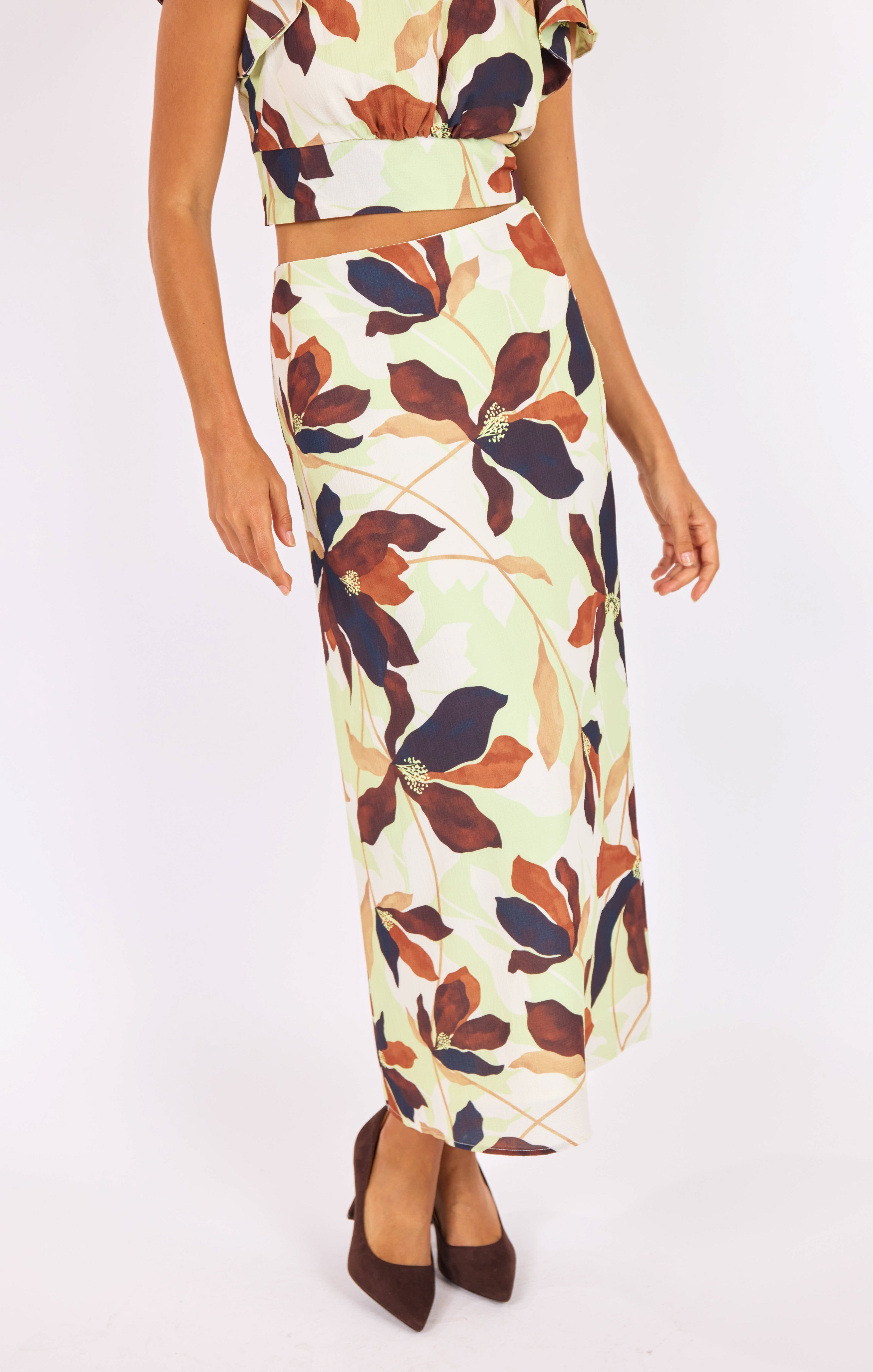 Day In The City Maxi Skirt in Lime-Multi - front crop view
