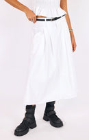 Central Park Midi Skirt W Belt in White - front crop view