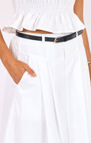 Central Park Midi Skirt W Belt in White - detail view