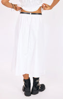 Central Park Midi Skirt W Belt in White - back crop view