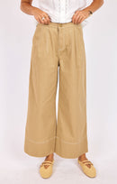 Seedling Contrast Stitch Pants in Khaki Ivory - front crop view