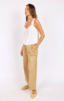 Seedling Contrast Stitch Pants in Khaki Ivory - mood image