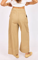 Seedling Contrast Stitch Pants in Khaki Ivory - back crop view
