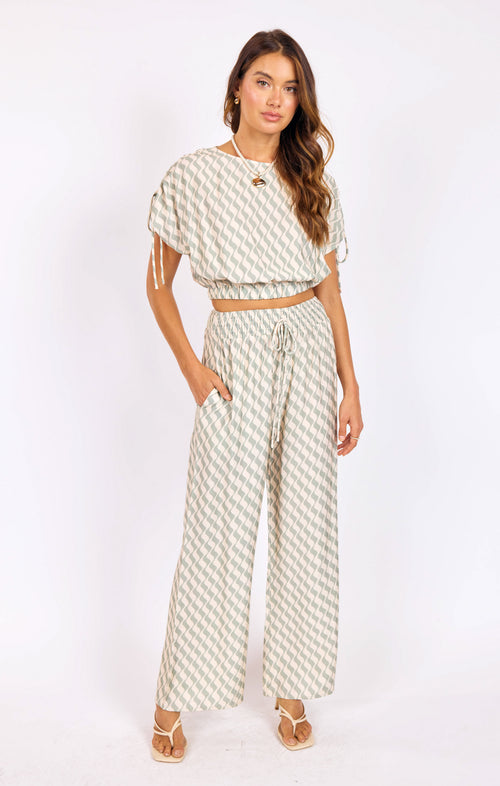 Light A Spark Pull On Pants in Sage Cream - front view