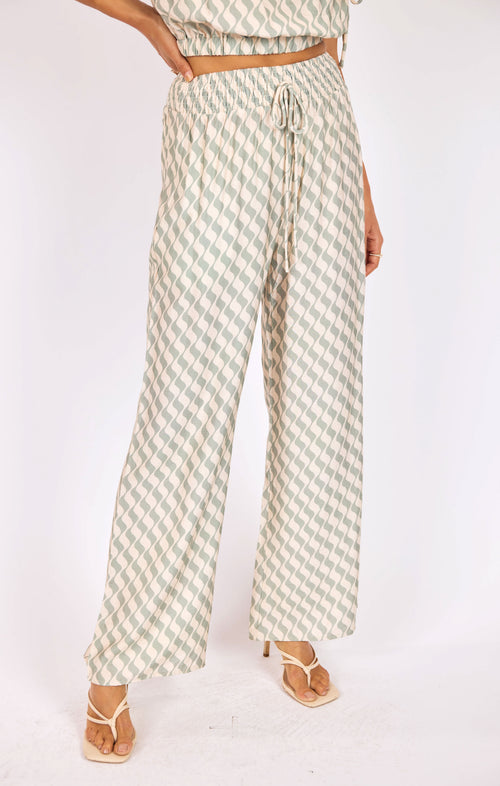 Light A Spark Pull On Pants in Sage Cream - front crop view