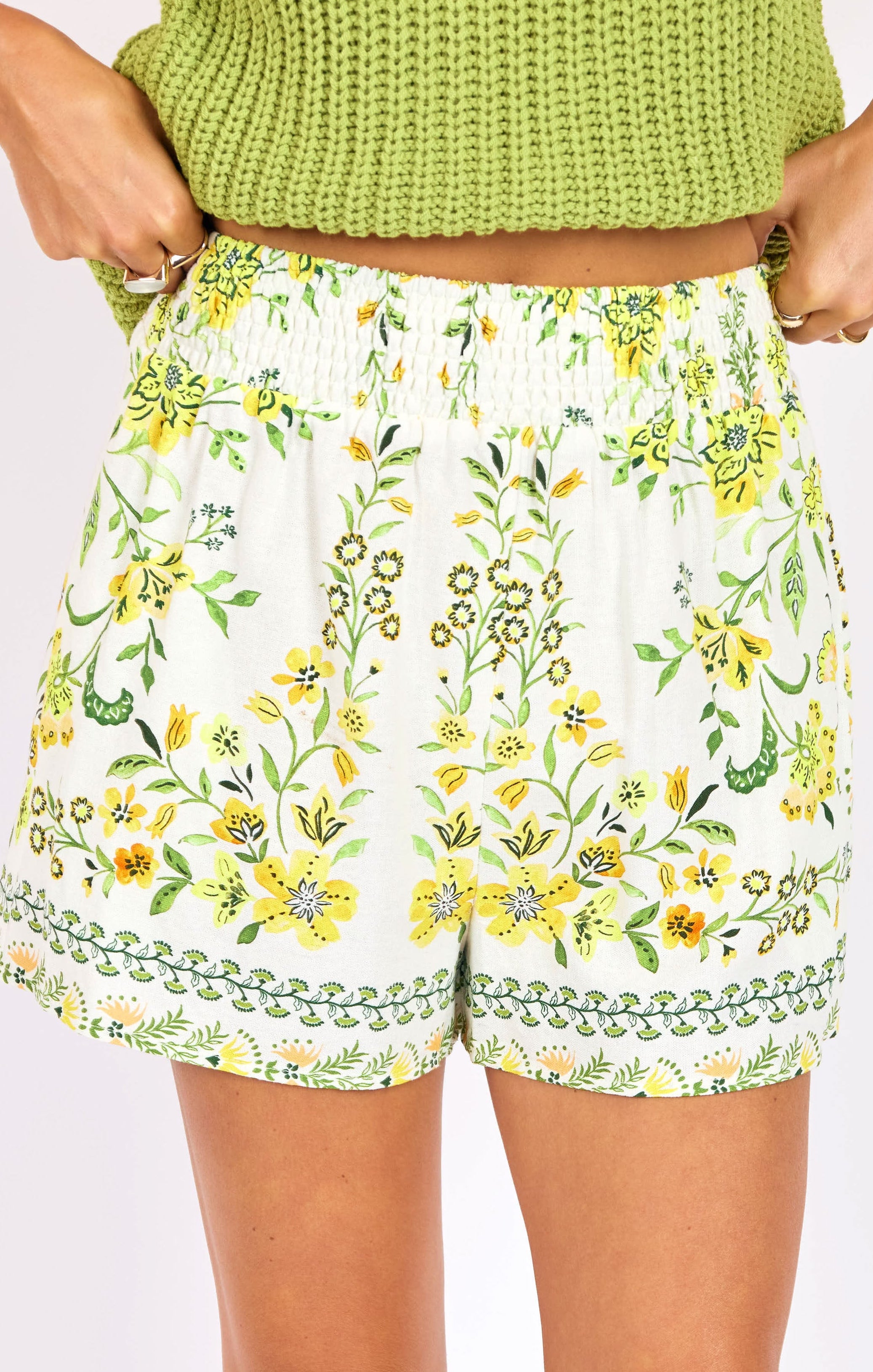 Dandelion Dreams Shorts in Citron Multi - detail view