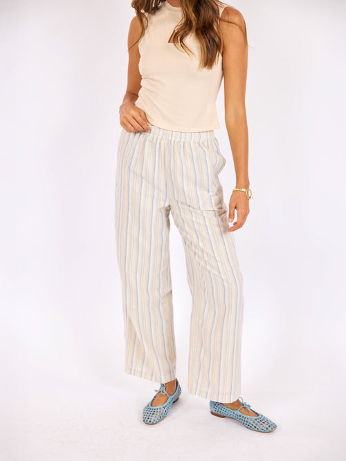 The Lands Pullon Pants in Blue Multi - front crop view