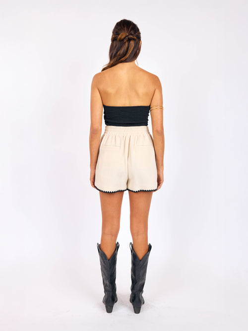 Compass Embroidered Shorts in Cream Black - back view