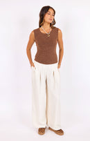Hustle Pleated Pants in Ivory - front view