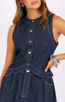 Bodega Denim Vest in Indigo - detail view