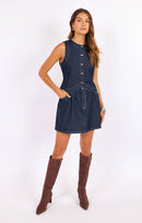 Bodega Denim Mini Skirt in Indigo - front view