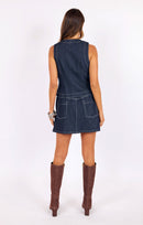 Bodega Denim Mini Skirt in Indigo - back view