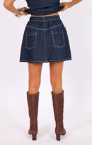 Bodega Denim Mini Skirt in Indigo - back crop view