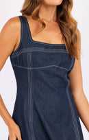Bodega Denim Mini Dress in Indigo - detail view